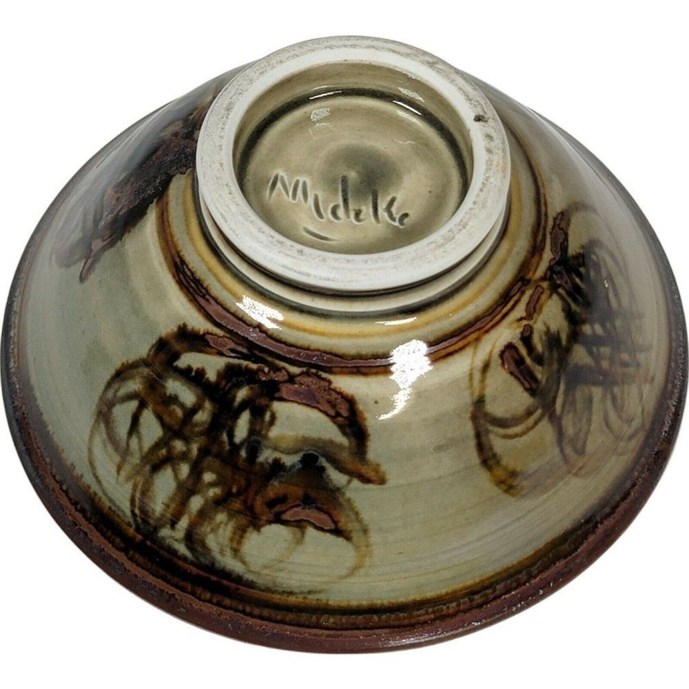 Louis Mideke Studio Pottery Northwest Oriental Splash Serving Abstract Art Bowl